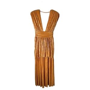 SABINA MUSAYEV Ophelia Gold Foil Midi Dress SZ S